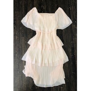 Light pink tiered tea length dress